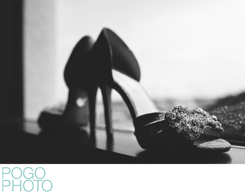 Black and White Photo of Betsey Johnson Wedding Shoes 