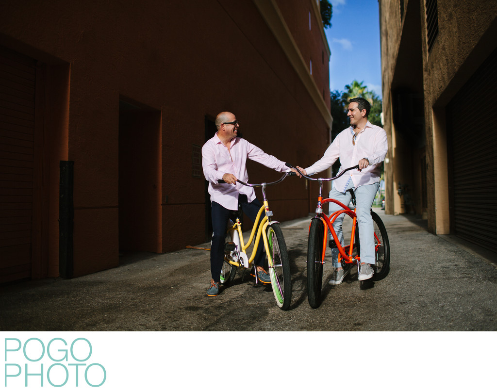 Colorful Bicycles in South Florida Gay Engagement Photo