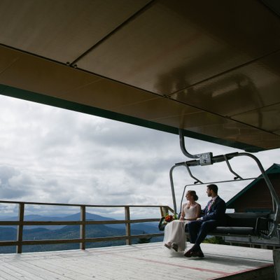 Stowe Photographers Capture Bride and Groom on Ski Lift