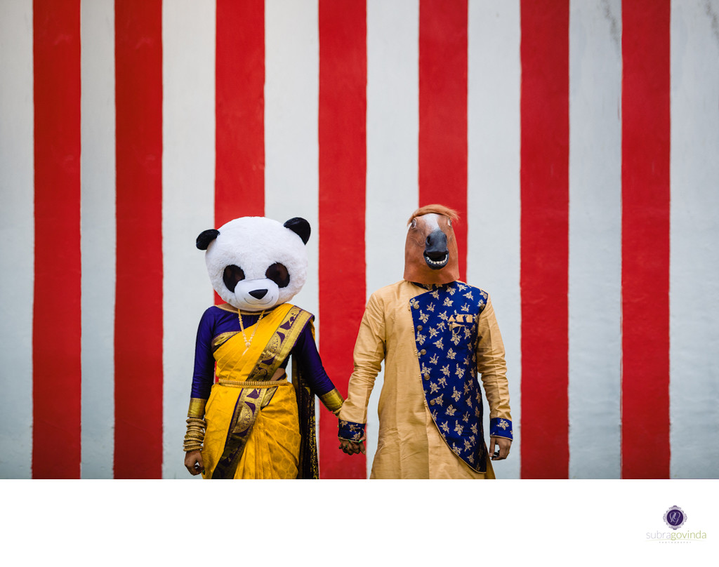 Playful PGP Wedding: Panda and Horse Mask Portraits