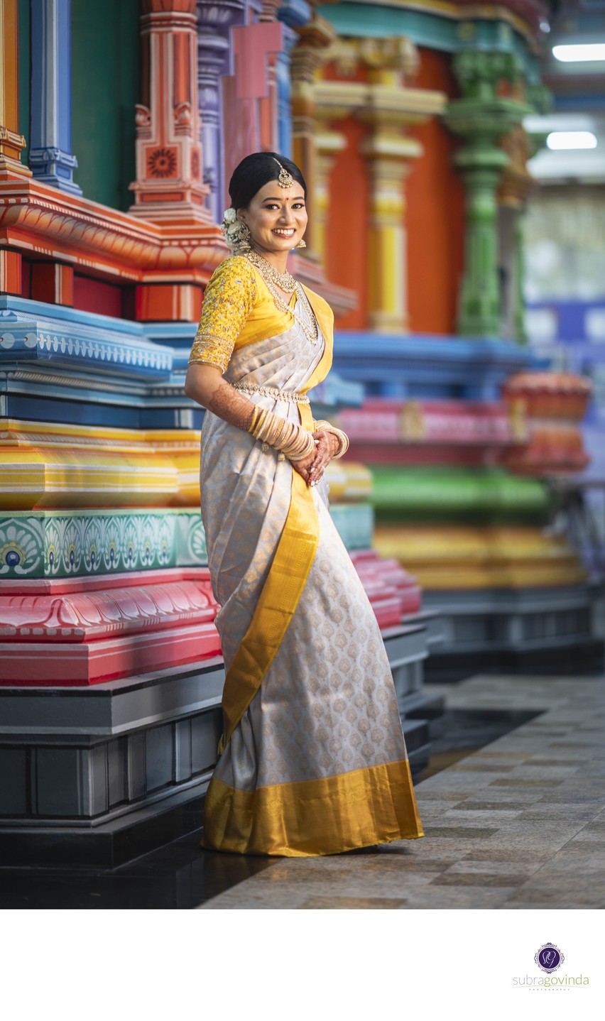 SIngapore Indian Bridal portrait  at Tank Road temple.  