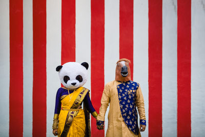 Playful PGP Wedding: Panda and Horse Mask Portraits