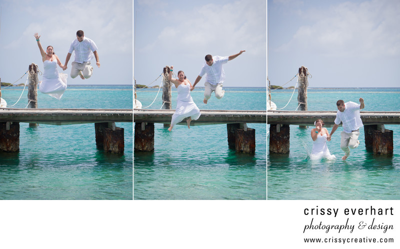 Aruba Destination Wedding Jumping Off The Dock Crissy Everhart