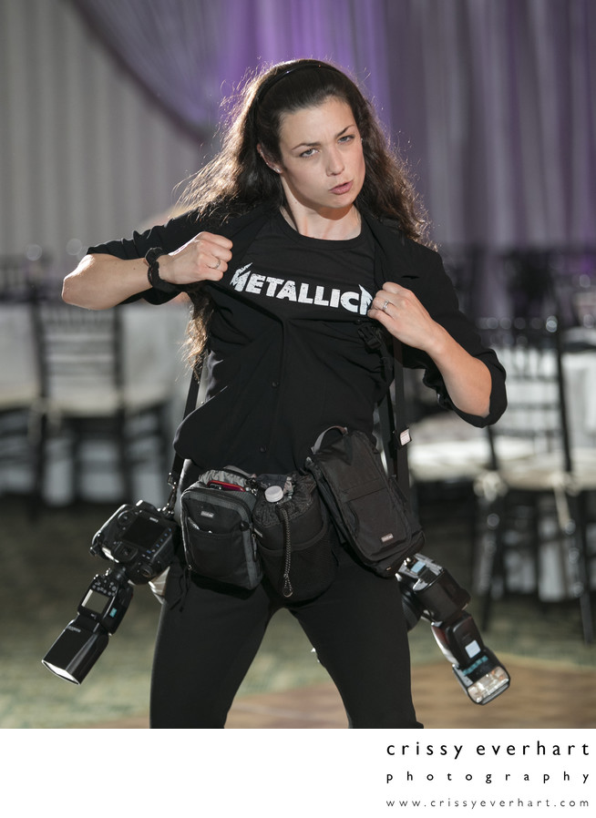Crissy with all her gear and Metallica shirt
