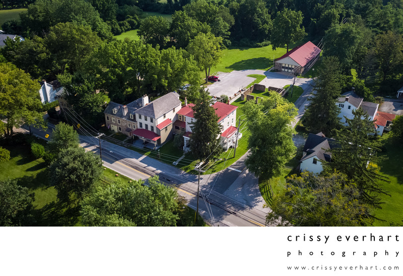 Historic Sugartown Aerial Drone View in Summer