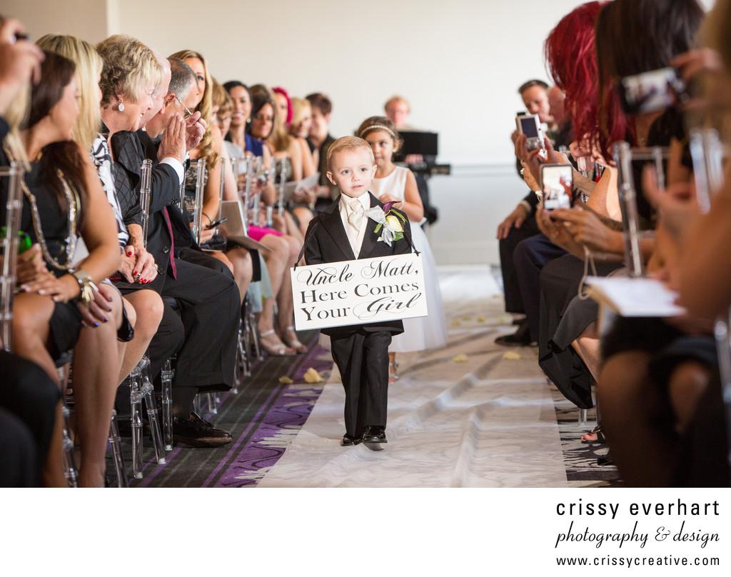 Down Town Club Ceremony - Ring Bearer Carrying Sign