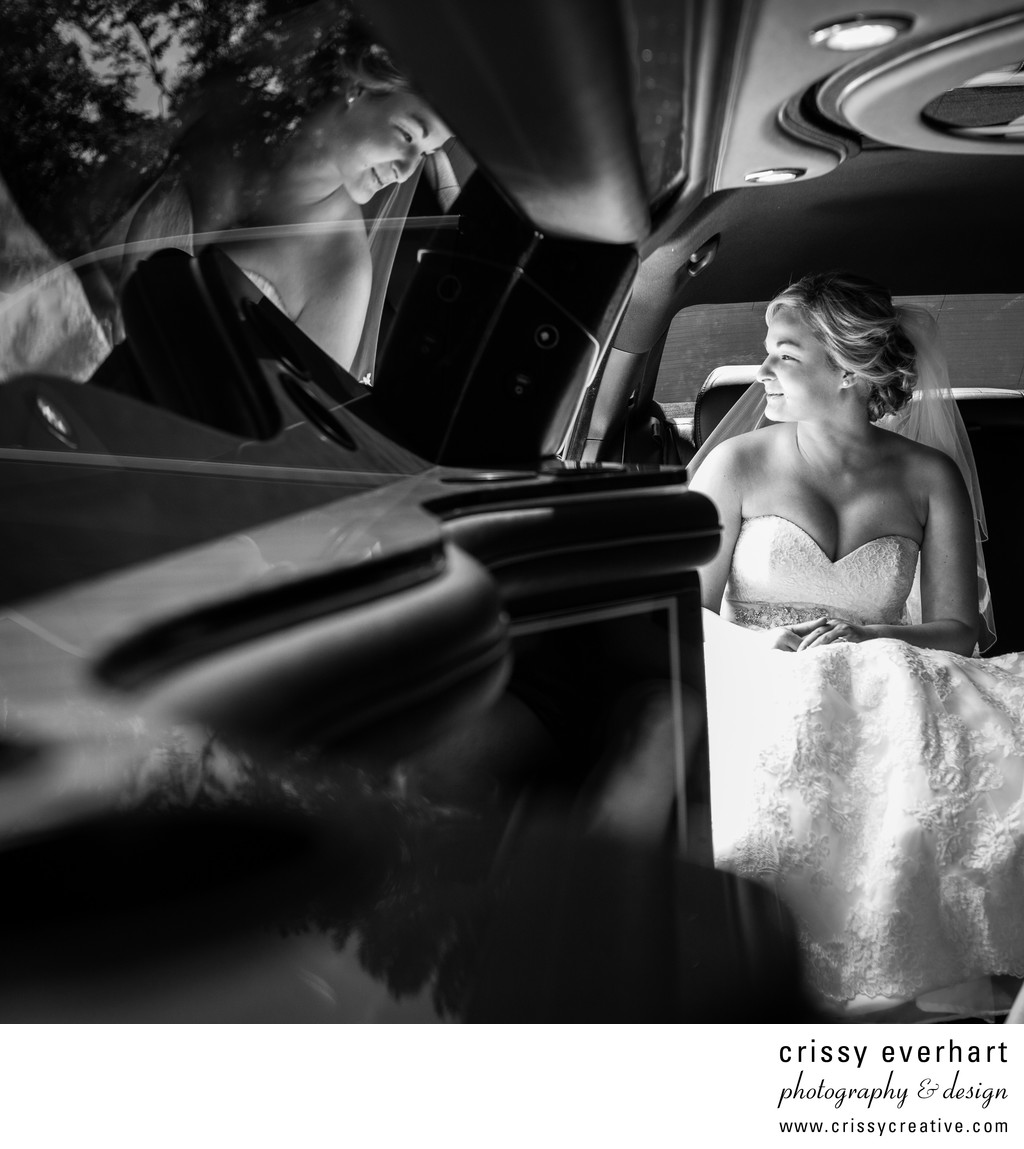 Downingtown Wedding - Bride in Limo with Reflection