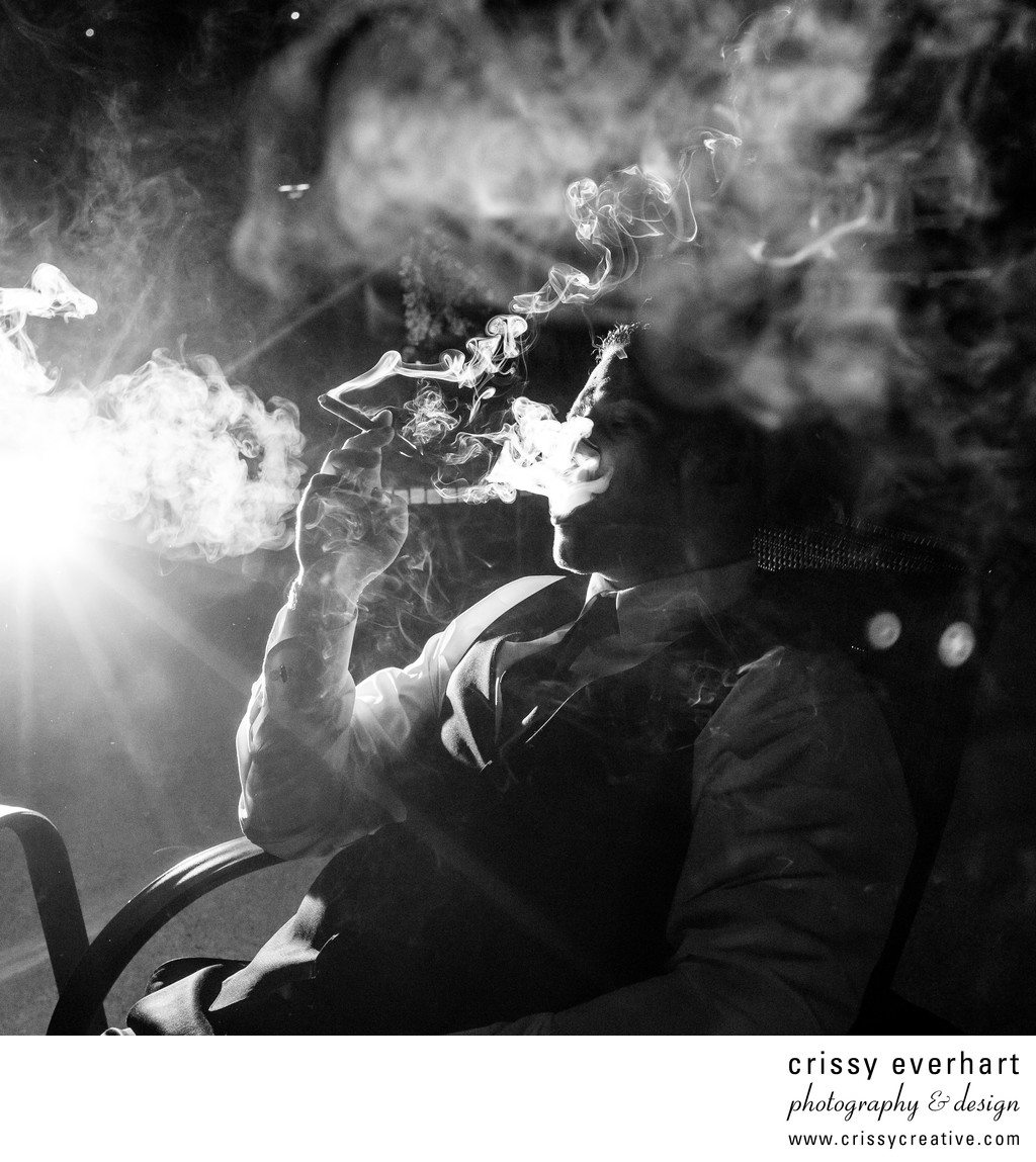New Jersey Wedding Photographer- Groom Smoking Cigar