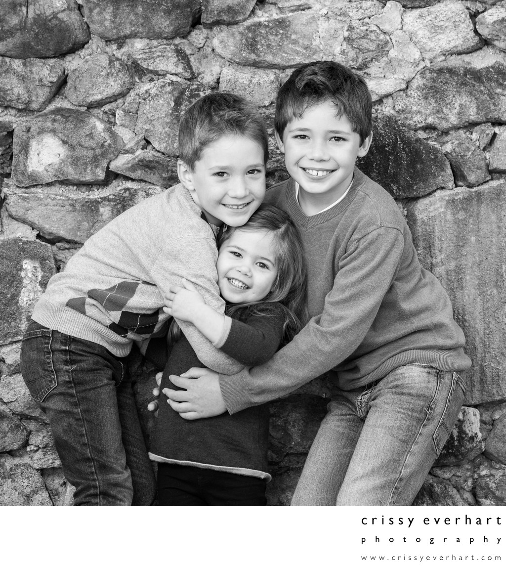 Brothers and Sister Hugging - Kids Portraits in Malvern