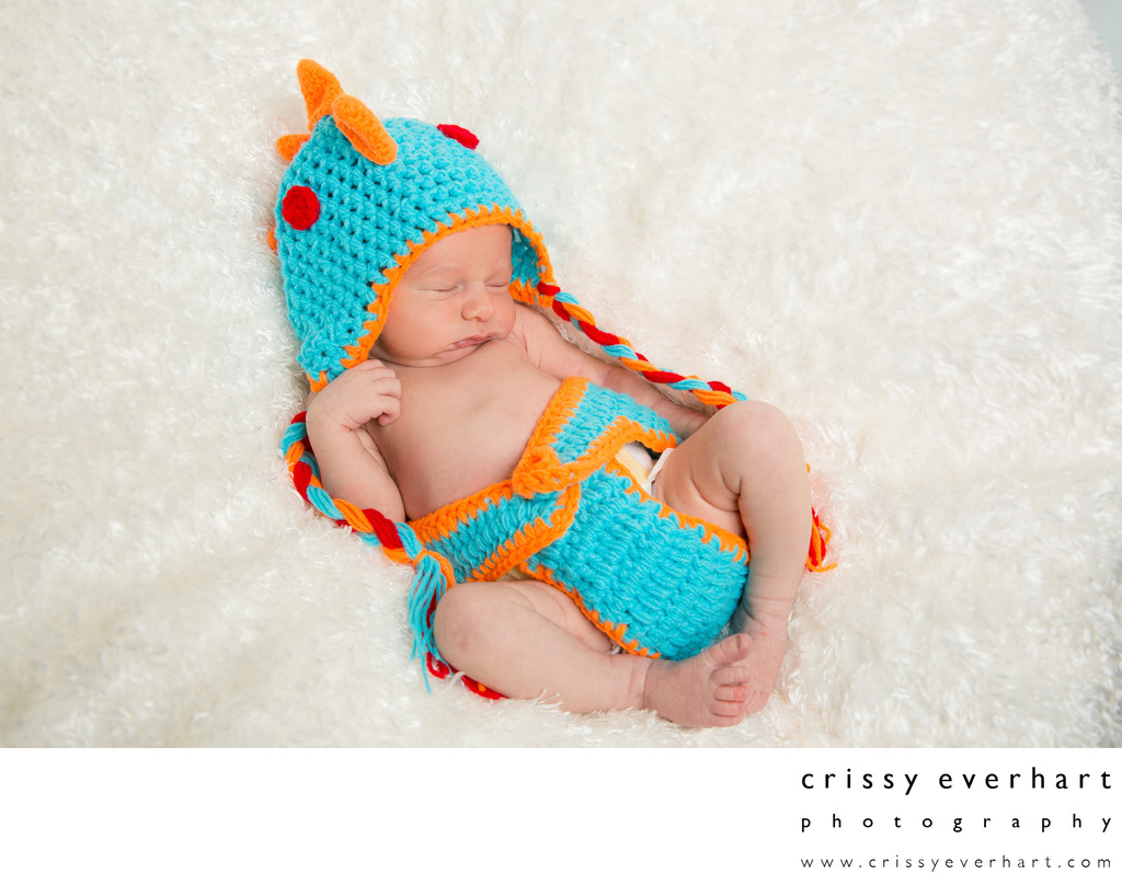 Studio Portraits - Newborn in Knit Dinosaur Outfit 