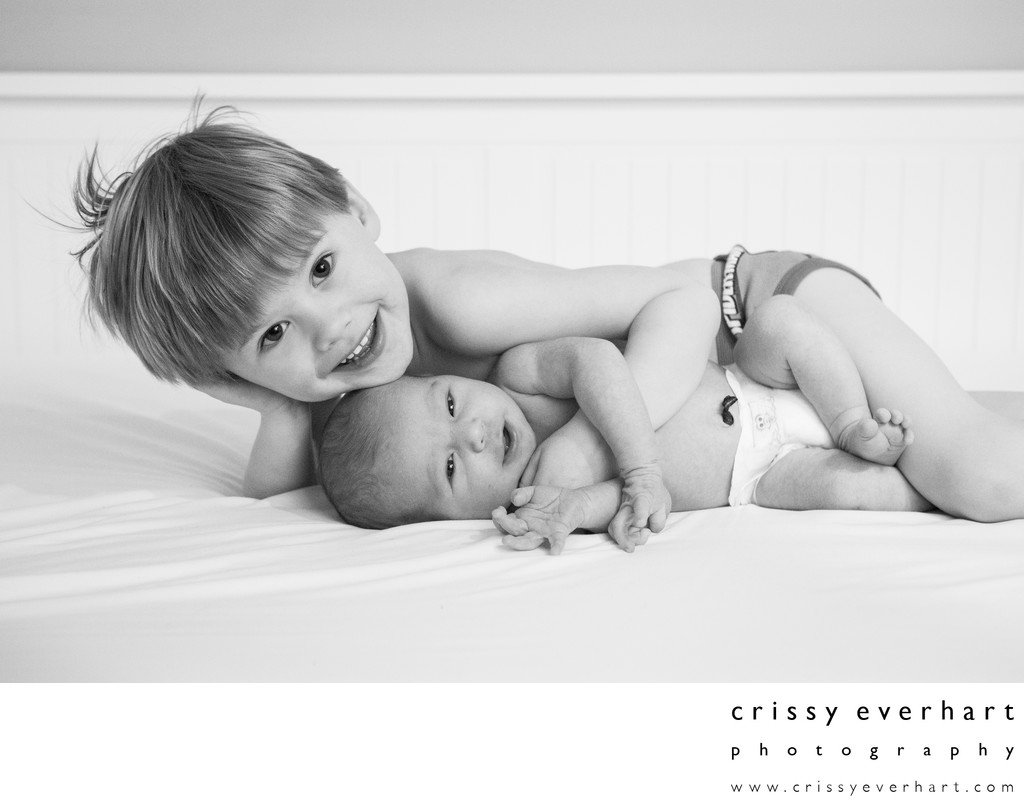 Infant and Big Brother - In Home Newborn Photos