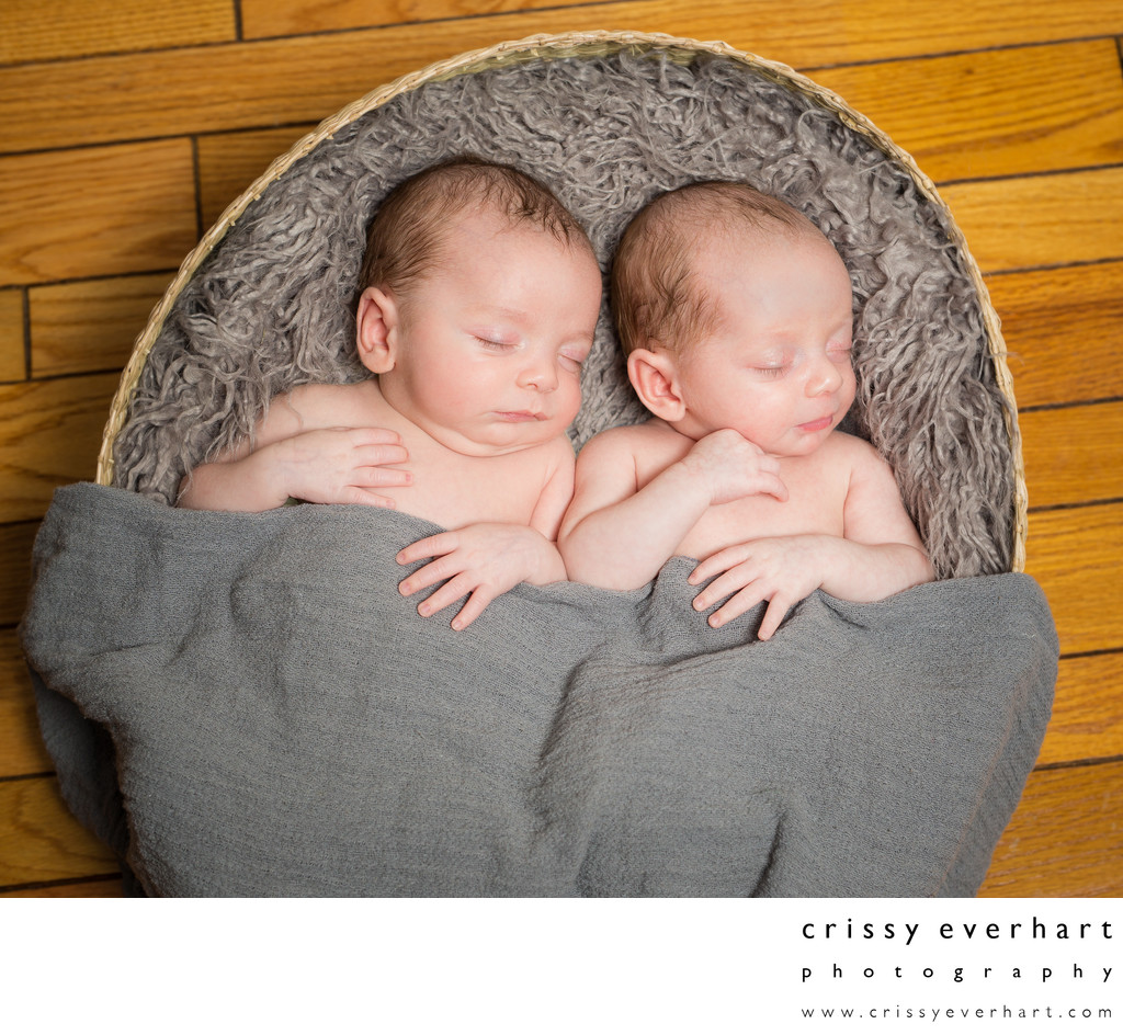 Newborn Portraits of Multiples - Sleeping Twin Boys