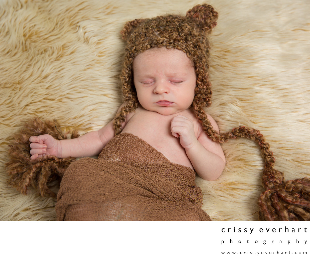 Sleeping Baby in Teddy Bear Hat - Newborn Photo Props