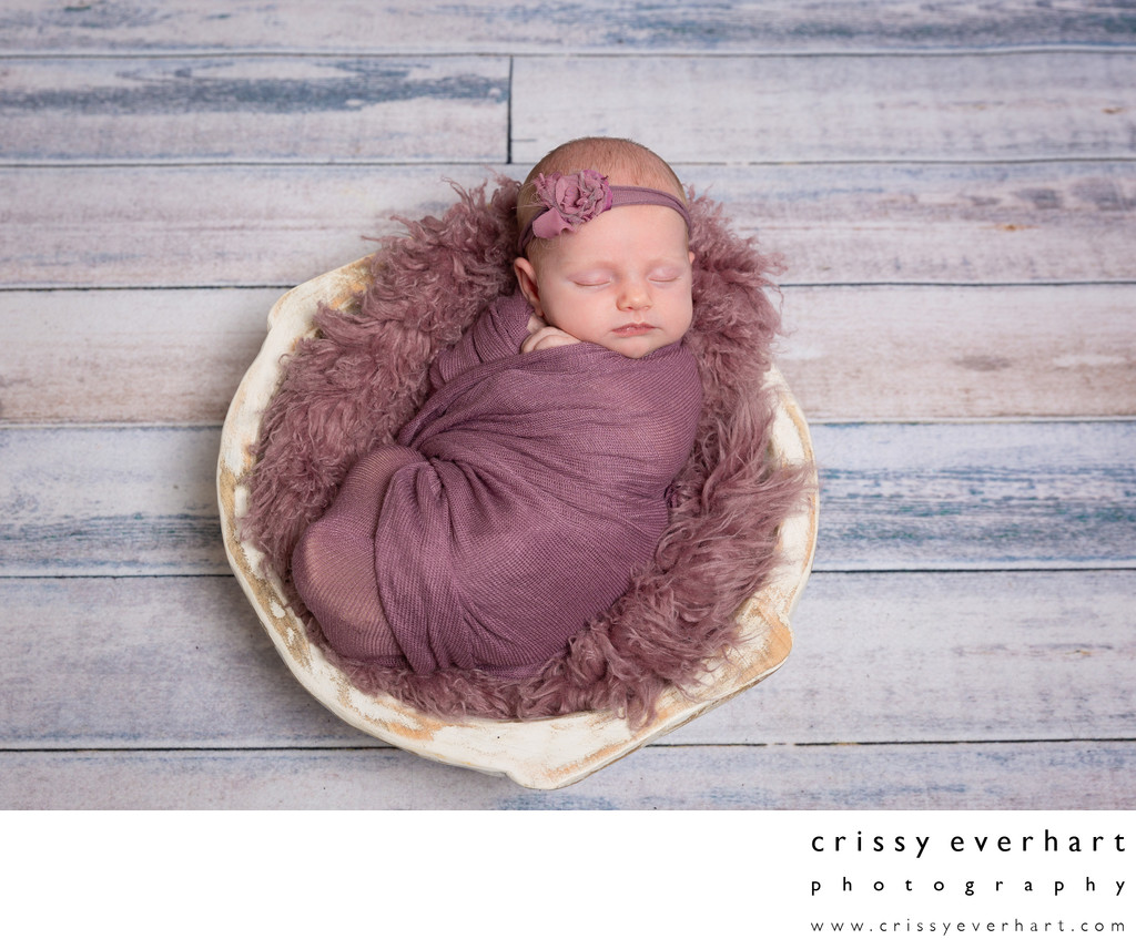 Newborn Girl Swaddled in Purple - Malvern Studio