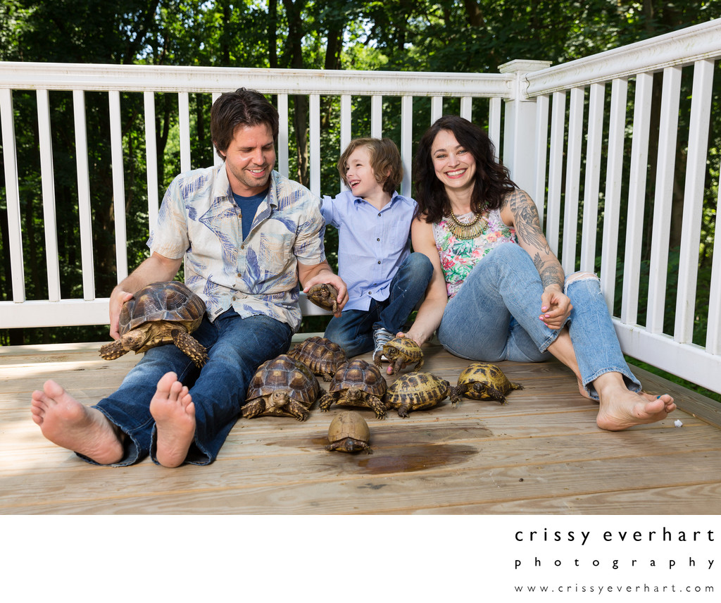 Family Photo with Turtles and Tortoises