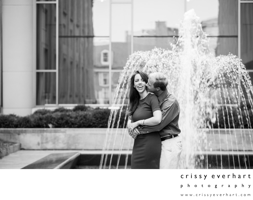 West Chester Engagement Photo by Courthouse Fountain