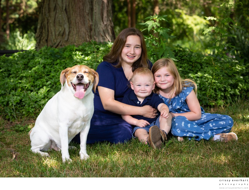 Siblings with Dog