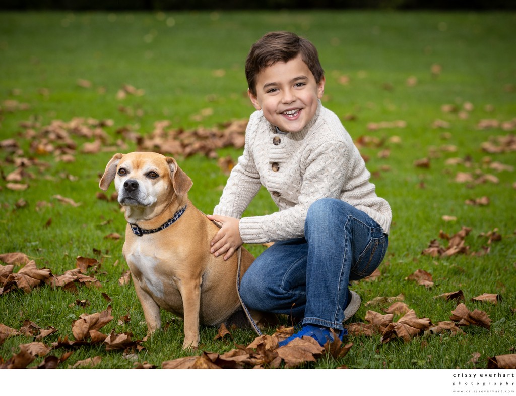 Fall Photos of Boy with Dog