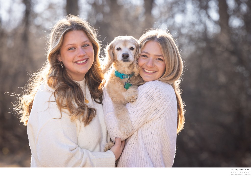 SIsters with Family Dog