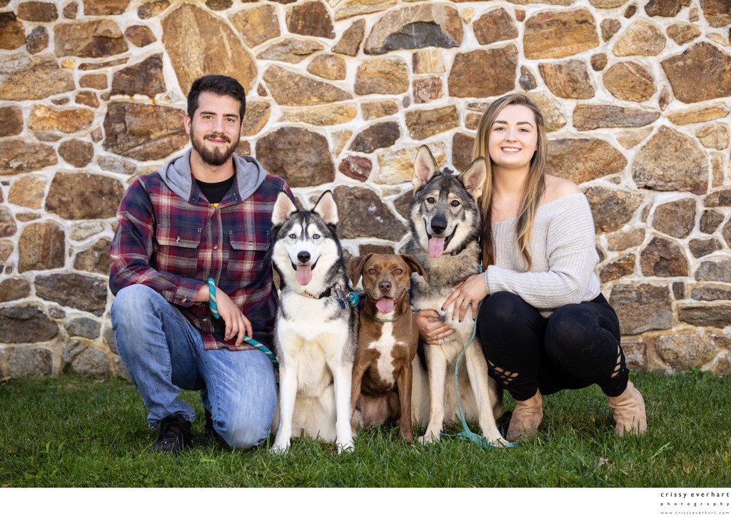 Couple with Three Dogs
