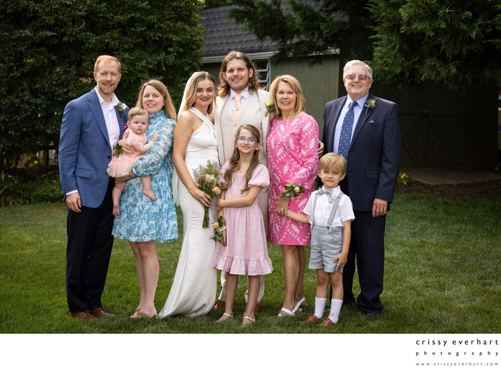 Backyard Wedding Family Portrait in Malvern