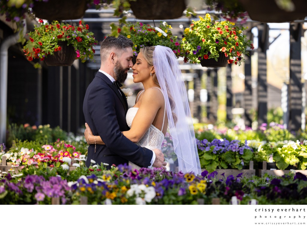 Bride and Groom Portrait in Flowers at Terrain Gardens
