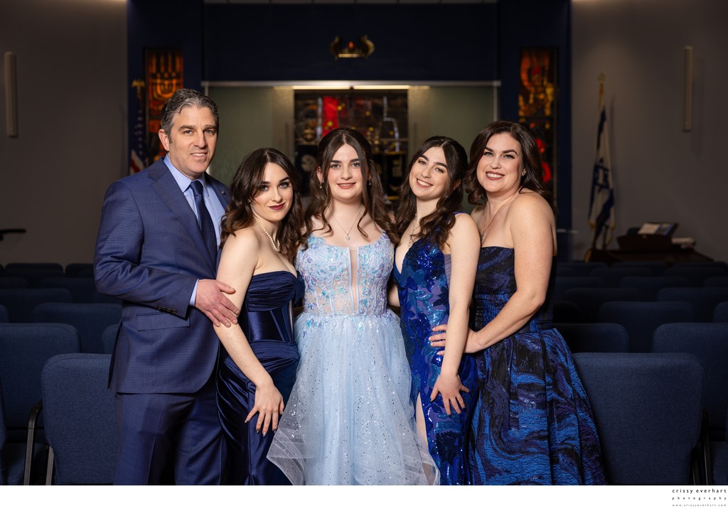 Family Portrait in Synagogue Before Bat Mitzvah Service