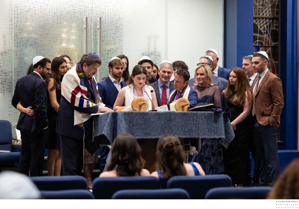 Family on the Bima with Bat Mitzvah for Aliyot