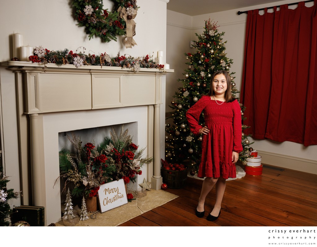 Christmas Pictures By Antique Fireplace