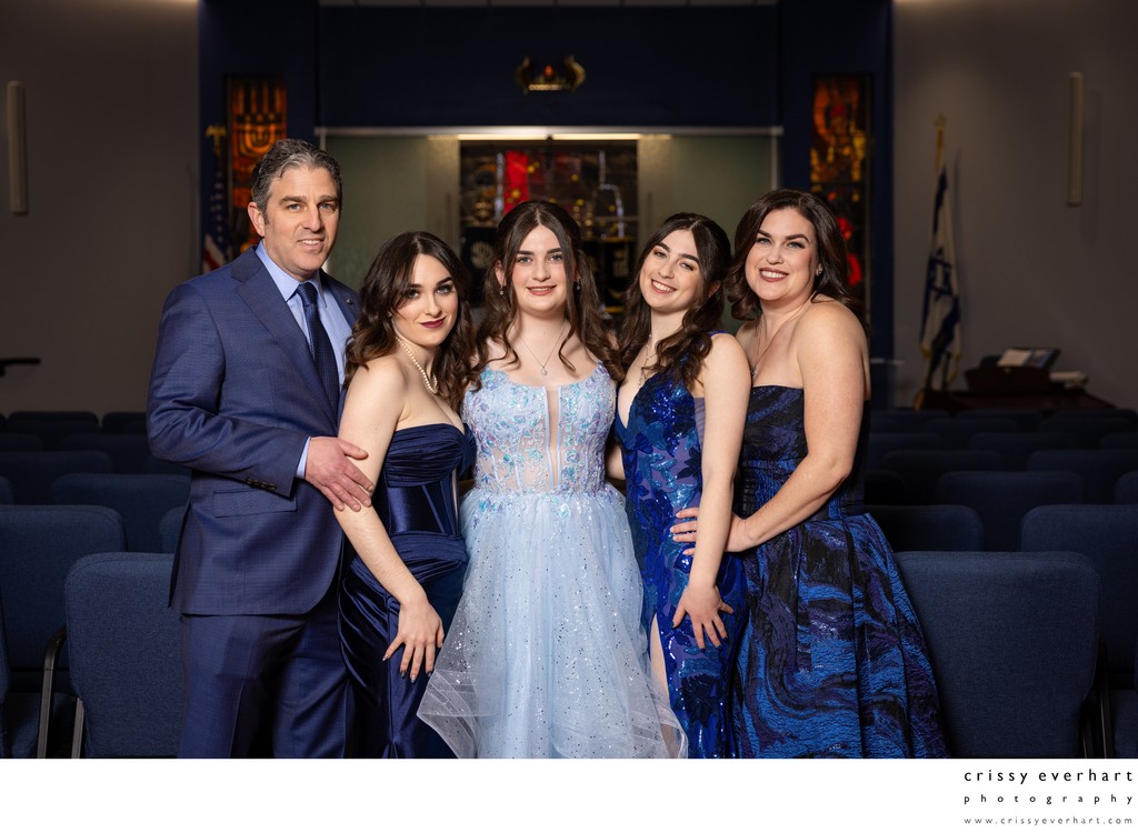 Family Portrait in Synagogue Before Bat Mitzvah Service