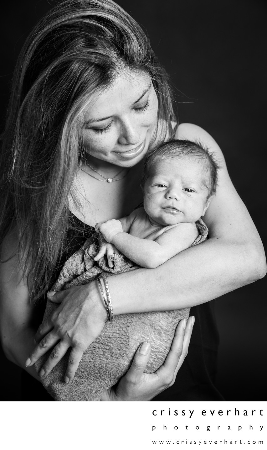 Mom with Newborn Son, B&W Portrait Session