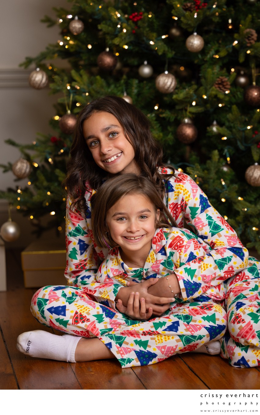 Sisters in PJs for Christmas Card Photos