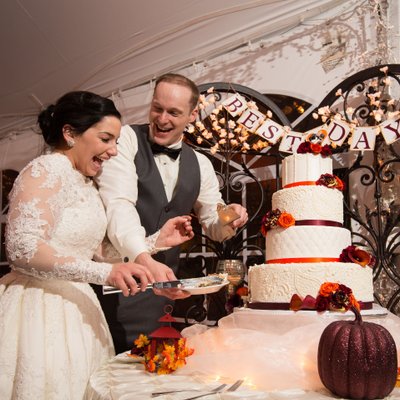 Cake Cutting at Meredith Manor Tent Wedding - Pottstown