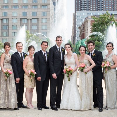 Wedding Party Photos in Philly's Logan Square Fountain
