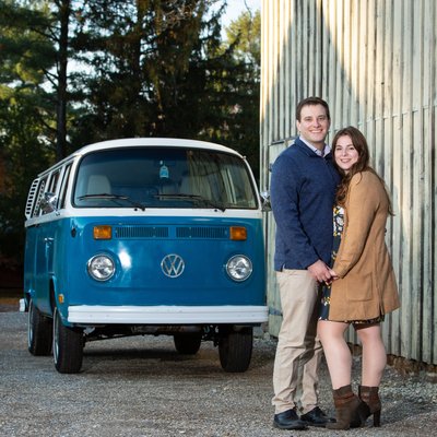 Fall Engagement Photo with Antique Volkswagen
