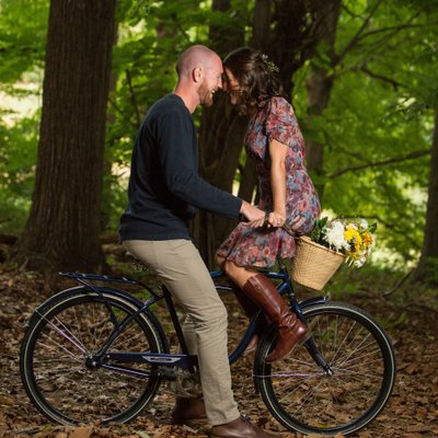 Engagement Photo with Beach Cruiser Bicycle