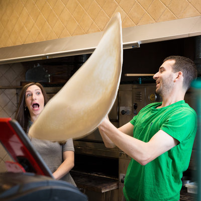 Pizza Shop Engagement Session- Throwing Dough