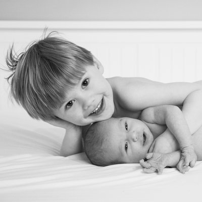 Infant and Big Brother - In Home Newborn Photos
