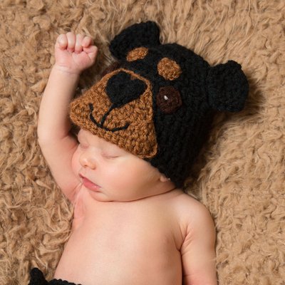 Paoli Newborn Photographer - Baby with Knit Dog Outfit