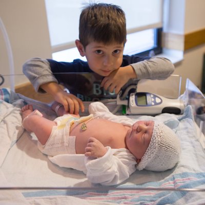 Newborn Photos in Paoli Hospital with Big Brother