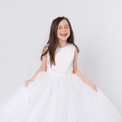 First Communion Portraits on White Backdrop
