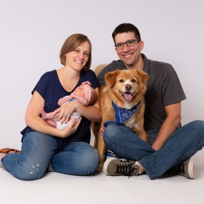 Family with Newborn and Dog