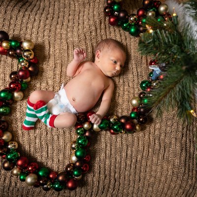 Newborn Photos Under Christmas Tree