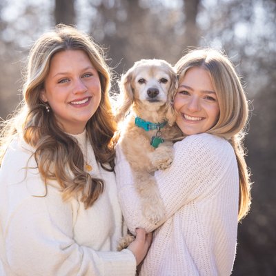 SIsters with Family Dog