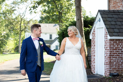 Bride and Groom Walking at Country Club
