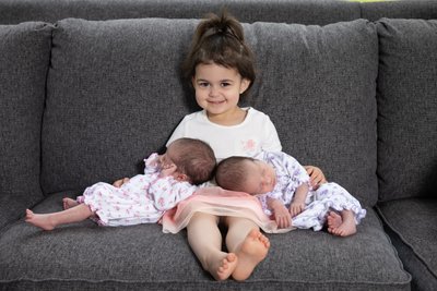 Newborn Twins with Big Sister