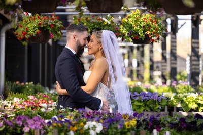 Bride and Groom Portrait in Flowers at Terrain Gardens