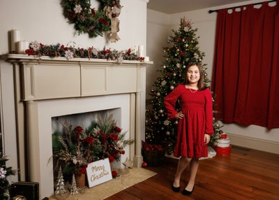 Christmas Pictures By Antique Fireplace