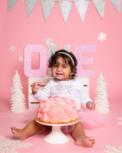 Cake Smash Photos - Winter ONEderland in Pink