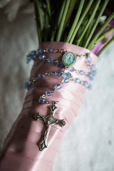 Grandma's Rosary on Bridal Bouquet- Paoli Photographer